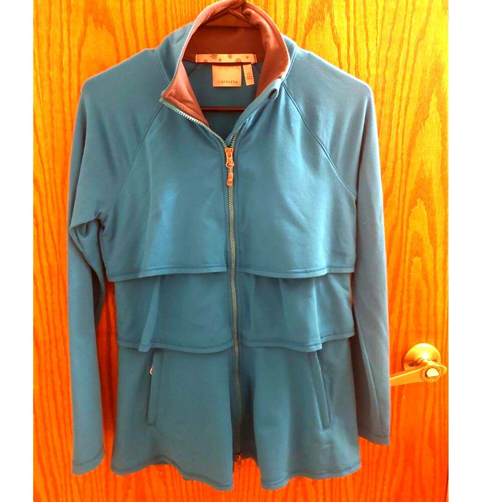 Athleta Turquoise Blue Renew Tiered Ruffle Full Zip Track Jacket XS